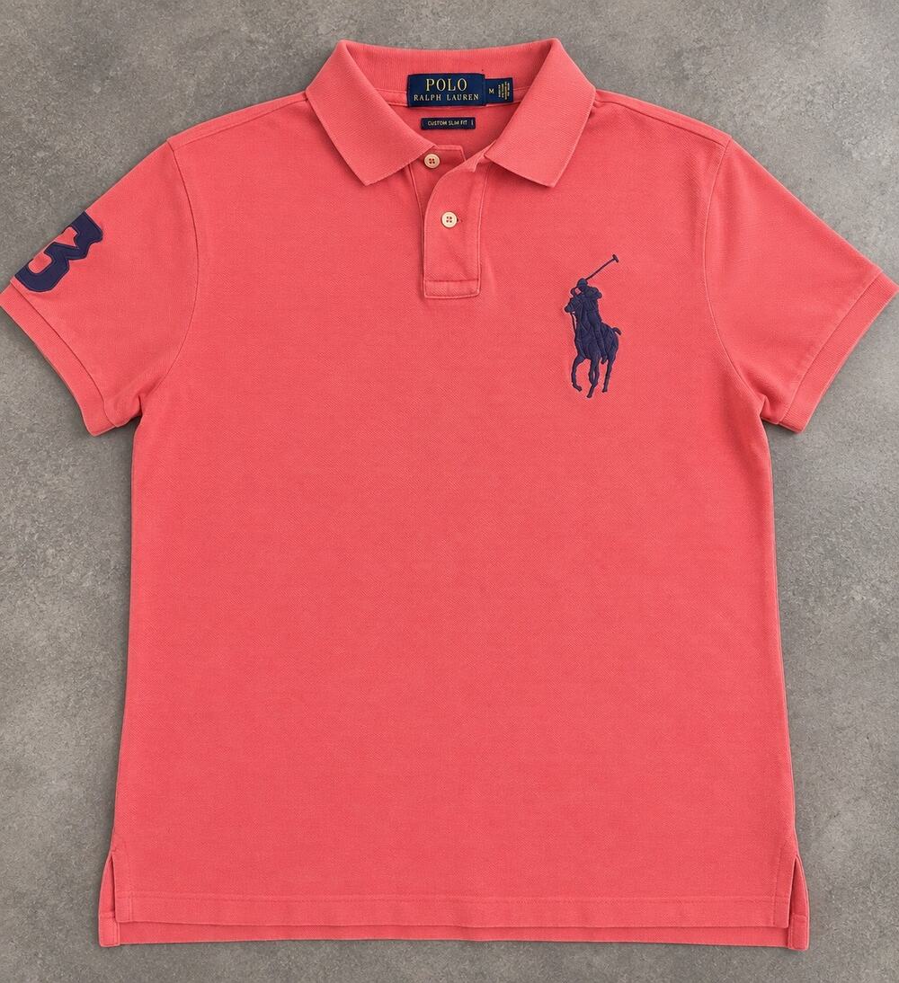 Polo Ralph Lauren Big Pony Polo Shirt Men’s M Coral Custom Slim Fit Number 3